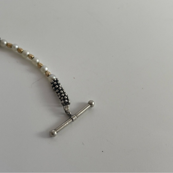 Silver, Gold Tone beads, pearls necklace 16” - Picture 9 of 11